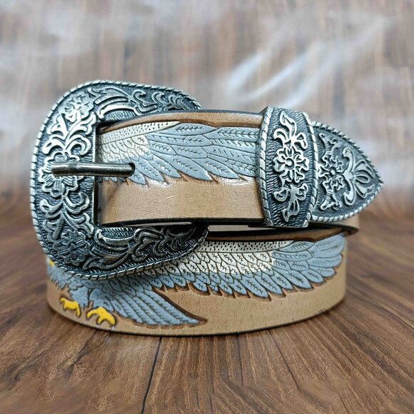 Eagle Hand-Tooled Belt, Premium Western Leather Belt – Embossed Belt for Unisex - Picture 1 of 9